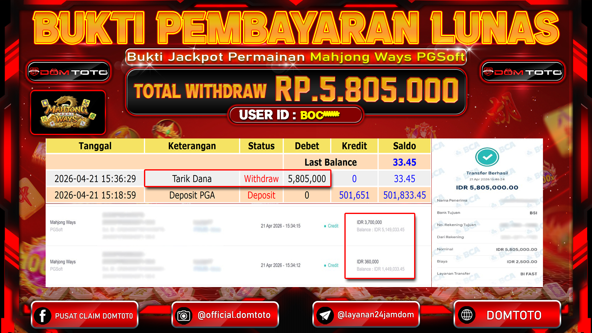 JACKPOT SLOT Mahjong Ways PGSoft 21 APRIL 2026